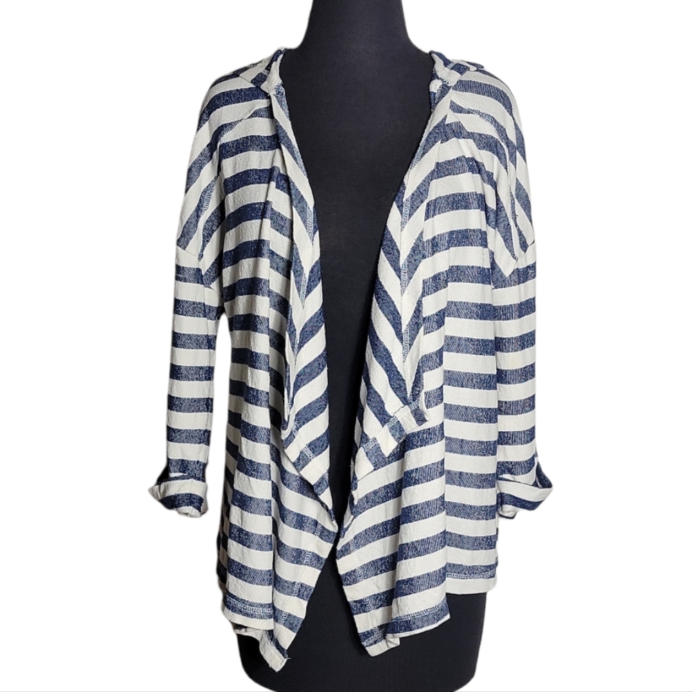 Maurices striped hooded cardigan open front draped long sleeve women's medium